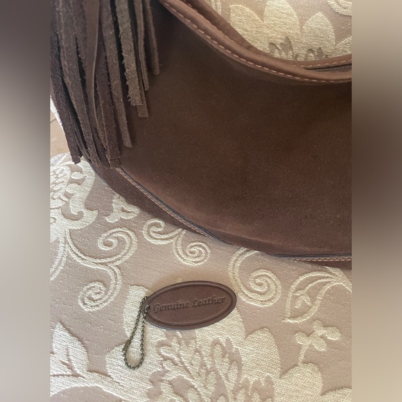 PELLE Studio Brown Genuine Leather Suede Fringe Boho Hobo Shoulder Bag W… - Picture 13 of 14